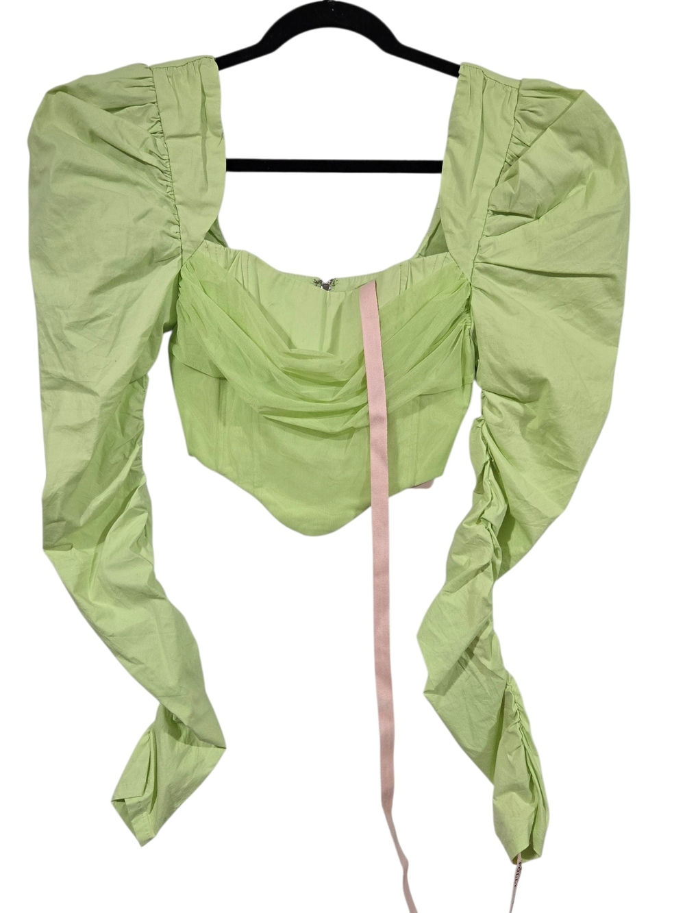 Oh Polly Lime Green Puff Sleeve Corset Mesh Zip Back Top New 4